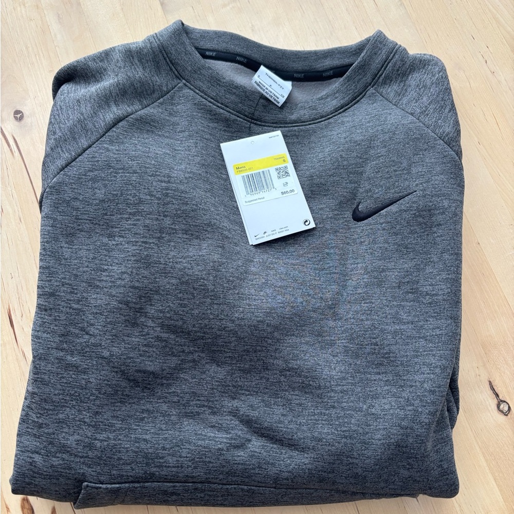 Nike Men's Therma-fit Charcoal Gray Crewneck Sweater with sleeve pocket